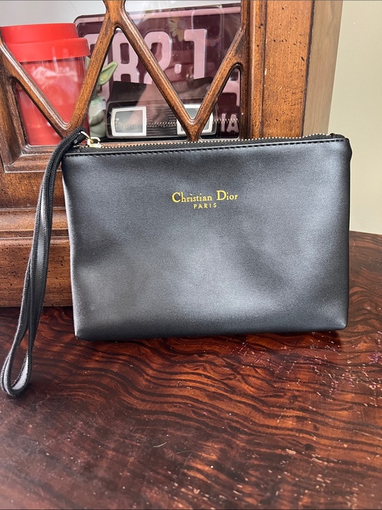 Dior Handbags - Dior Black & Gold Christian Dior Wristlet Cosmetic Pouch